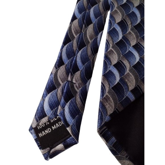 Christian Pelini Handmade All Silk Mens Tie Blue Gray Geometric Business Classic - Picture 4 of 4
